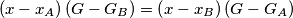 \left (x-x_A \right )\left (G-G_B \right)=\left (x-x_B \right )\left (G-G_A \right) \left (x-x_A \right )\left (G-G_B \right)=\left (x-x_B \right )\left (G-G_A \right)