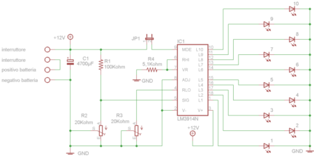 Schema elettrico LM3914 indicatore tensione batteria .png