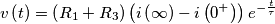 v\left ( t \right )=\left ( R_{1}+R_{3} \right )\left ( i\left ( \infty  \right )-i\left ( 0^{+} \right ) \right )e^{-\frac{t}{\tau }}