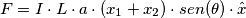 F=I \cdot L \cdot a \cdot (x_1 + x_2) \cdot sen(\theta) \cdot \hat{x}
