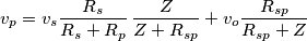 v_p=v_s\frac{R_s}{R_s+R_p}\,\frac{Z}{Z+R_{sp}}+v_o\frac{R_{sp}}{R_{sp}+Z}