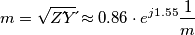 m=\sqrt{Z\acute{} Y\acute{}} \approx 0.86 \cdot e^{j1.55} \frac{1}{m}