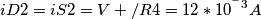 iD2=iS2=V+/R4=12*10^{^-3} A