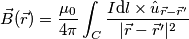 \vec B(\vec r) = {\mu_0 \over 4\pi }\int_C {I \mathrm dl \times \hat u_{\vec r - \vec r '} \over |\vec r - \vec r '|^2}