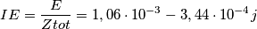 IE=\frac{E}{Ztot}= 1,06\cdot10^{-3}-3,44\cdot10^{-4}j