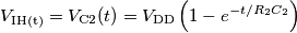 V_{\text{IH(t)}} = V_{\text{C2}}(t) = V_{\text{DD}} \left (1-e^{-t/R_2C_2}} \right)