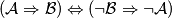 (\mathcal{A}\Rightarrow\mathcal{B})\Leftrightarrow(\neg\mathcal{B}\Rightarrow\neg\mathcal{A}) (\mathcal{A}\Rightarrow\mathcal{B})\Leftrightarrow(\neg\mathcal{B}\Rightarrow\neg\mathcal{A})