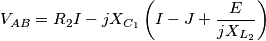 {{V}_{AB}}={{R}_{2}}I-j{{X}_{{{C}_{1}}}}\left( I-J+\frac{E}{j{{X}_{{{L}_{2}}}}} \right)