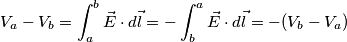 V_a - V_b = \int_{a}^{b} \vec E \cdot  d \vec l= -\int_{b}^{a} \vec E \cdot d \vec l = -(V_b - V_a)