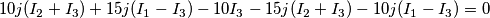 10j(I_2+I_3)+15j(I_1-I_3)-10I_3-15j(I_2+I_3)-10j(I_1-I_3)=0