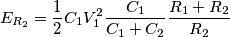 E_{R_2}=\frac{1}{2}C_1V_1^2\frac{C_1}{C_1+C_2}\frac{R_1+R_2}{R_2}
