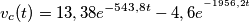 v_c(t)=13,38 e^{-543,8t}-4,6e^{^{-1956,2t}} v_c(t)=13,38 e^{-543,8t}-4,6e^{^{-1956,2t}}