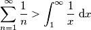 \sum_{n=1}^{\infty}\frac{1}{n}>\int_{1}^{\infty} \frac{1}{x} \text{ d} x