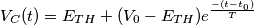 V_{C}(t)=E_{TH} + (V_{0} - E_{TH})  e^\frac{-(t-t_{0})}{{T}}