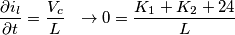 \[\frac{\partial i_{l}}{\partial t}=\frac{V_{c}}{L} \ \ \rightarrow 0=\frac{K_{1}+K_{2}+24}{L}\]