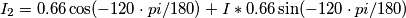I_2 = 0.66 \cos(-120\cdot pi/180) + I*0.66 \sin(-120\cdot pi/180) I_2 = 0.66 \cos(-120\cdot pi/180) + I*0.66 \sin(-120\cdot pi/180)