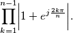 \prod_{k=1}^{n-1}\biggl | 1+e^{j\frac{2k\pi}{n}}\biggr |. \prod_{k=1}^{n-1}\biggl | 1+e^{j\frac{2k\pi}{n}}\biggr |.