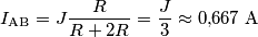 I_\text{AB}=J\frac{R}{R+2R}=\frac{J}{3}\approx 0\text{,}667\;\text{A}