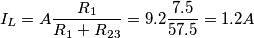 I_L= A {R_1 \over R_1+ R_{23}} = 9.2 {7.5 \over 57.5} = 1.2 A