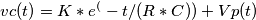 vc(t) = K * e^(-t/(R*C)) + Vp(t) vc(t) = K * e^(-t/(R*C)) + Vp(t)