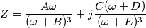 Z = \frac{A\omega}{(\omega+B)^3}+j\frac{C(\omega+D)}{(\omega+E)^3}