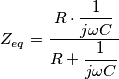 Z_{eq} = \dfrac{R \cdot \dfrac{1}{j\omega C}}{R + \dfrac{1}{j\omega C}}