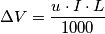 \Delta V=\frac{u\cdot I\cdot L}{1000}