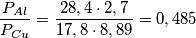 \frac {P_{Al}}{P_{Cu}}=\frac{28,4 \cdot  2,7}{17,8 \cdot 8,89}=0,485