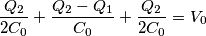 \frac{Q_2}{2C_0}+\frac{Q_2-Q_1}{C_0}+\frac{Q_2}{2C_0} = V_0