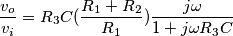 \frac{v_o}{v_i}=R_3C(\frac{R_1+R_2}{R_1})\frac{j\omega }{1+j\omega R_3C} \frac{v_o}{v_i}=R_3C(\frac{R_1+R_2}{R_1})\frac{j\omega }{1+j\omega R_3C}