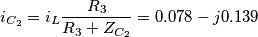 \[i_{C_2}=i_L\frac{R_3}{R_3+Z_{C_2}}= 0.078-j0.139\]