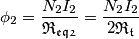 \phi _{2}=\frac{N_{2}I_{2}}{\mathfrak{R_{eq2}}}=\frac{N_{2}I_{2}}{2\mathfrak{R_{t}}}