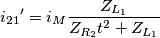 {i_{21}}^\prime=i_M\frac{Z_{L_1}}{Z_{R_2}t^2+Z_{L_1}}