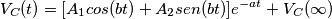 V_C(t)=[A_1 cos(bt)+A_2 sen(bt)]e^{-at}+V_C(\infty)
