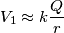 V_{1}\approx k\frac{Q}{r} V_{1}\approx k\frac{Q}{r}