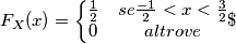 F_X (x)  = 
\left\{\begin{matrix}
 \frac{1}{2}& se \frac{-1}{2} < x < \frac{3}{2} \\
 0& altrove
\end{matrix}\