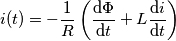 i(t) =   - \frac{1}{R}\left( {\frac{{{\rm{d}}{\Phi}}}{{{\rm{d}}t}} + L\frac{{{\rm{d}}i}}{{{\rm{d}}t}}} \right)