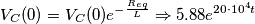 \[V_{C}(0)=V_{C}(0)e^{-\frac{R_{eq}}{L}}\Rightarrow 5.88e^{20\cdot 10^{4}t}\]