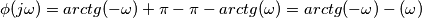\phi(j\omega) = arctg(-\omega)+\pi-\pi-arctg(\omega) = arctg(-\omega)-\arctg(\omega)