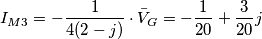 I_{M3} = -\frac{1}{4(2-j)} \cdot \bar{V}_G = -\frac{1}{20} + \frac{3}{20}j