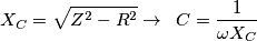X_{C}=\sqrt{Z^{2}-R^{2}}\to \,\,\,C=\frac{1}{\omega X_{C}}