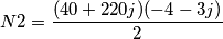 N2=\frac{(40+220j)(-4-3j)}{2} N2=\frac{(40+220j)(-4-3j)}{2}