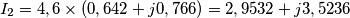 I_{2}=4,6\times(0,642+j0,766)=2,9532+j3,5236