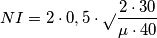 NI= 2 \cdot 0,5\cdot \sqrt{}\frac{2\cdot 30}{\mu\cdot 40} NI= 2 \cdot 0,5\cdot \sqrt{}\frac{2\cdot 30}{\mu\cdot 40}