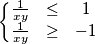 \left\{\begin{matrix}
\frac{1}{xy}&\leq &1
\\
\frac{1}{xy}&\geq &-1
\end{matrix}\right.