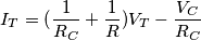 I_T=(\frac{1}{R_C}+\frac{1}{R})V_T-\frac{V_C}{R_C} I_T=(\frac{1}{R_C}+\frac{1}{R})V_T-\frac{V_C}{R_C}