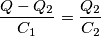 \frac{Q -Q _{2 }}{C _{1 }}=\frac{Q _{2 }}{C _{2 }}