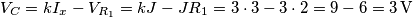 V_C = kI_x - V_{R_1} = kJ - JR_1 = 3\cdot3 - 3\cdot2 = 9-6 = 3\,\text{V} V_C = kI_x - V_{R_1} = kJ - JR_1 = 3\cdot3 - 3\cdot2 = 9-6 = 3\,\text{V}