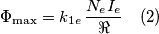 \Phi_{\text{max}}= k_{1e} \, \frac{N_{e}I_{e}}{\Re} \quad (2)