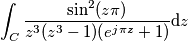 \int_C \frac{\sin^2(z\pi)}{z^3(z^3-1)(e^{j\pi z}+1)}\mathrm{d}z \int_C \frac{\sin^2(z\pi)}{z^3(z^3-1)(e^{j\pi z}+1)}\mathrm{d}z